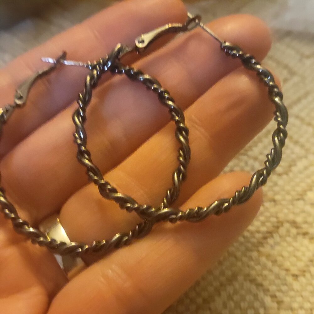 2" Diameter Twisted Dark Metal Hoops - Picture 3 of 4